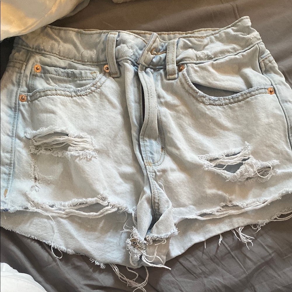 Light Blue Distressed Denim Shorts